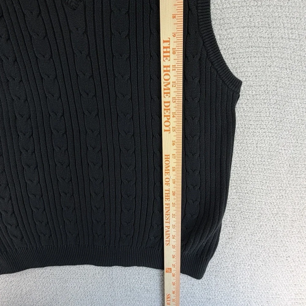 Vintage Eddie Bauer Sweater Vest Mens Large Black Cable Knit V-Neck Preppy‎